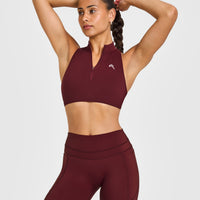 EasyLiftâ„¢ Zip High Neck Sports Bra with White Logo | Rosewood