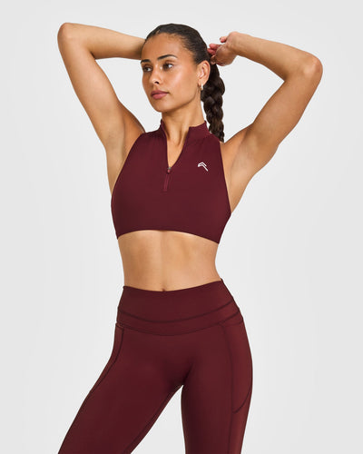 EasyLiftâ„¢ Zip High Neck Sports Bra with White Logo | Rosewood