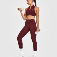 EasyLiftâ„¢ Zip High Neck Sports Bra with White Logo | Rosewood