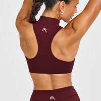 EasyLiftâ„¢ Zip High Neck Sports Bra with White Logo | Rosewood