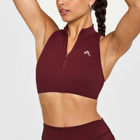 EasyLiftâ„¢ Zip High Neck Sports Bra with White Logo | Rosewood