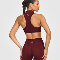 EasyLiftâ„¢ Zip High Neck Sports Bra with White Logo | Rosewood