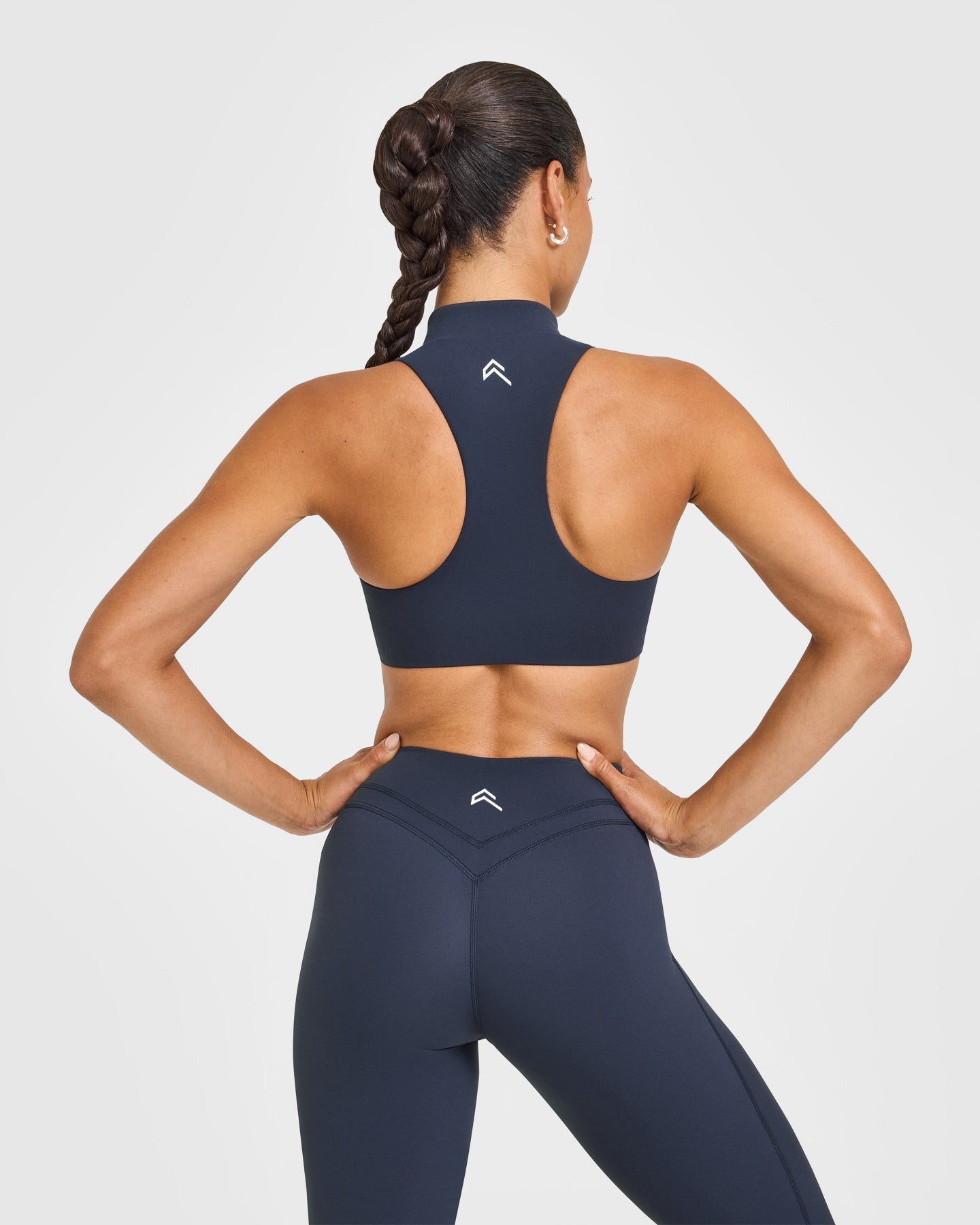 EasyLiftâ„¢ Zip High Neck Sports Bra with White Logo | True Blue