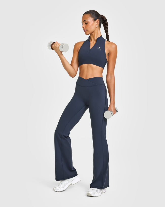 EasyLiftâ„¢ Zip High Neck Sports Bra with White Logo | True Blue