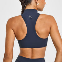 EasyLiftâ„¢ Zip High Neck Sports Bra with White Logo | True Blue