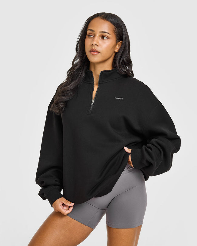 Foundations Oversized 1/4 Zip Sweatshirt | Black