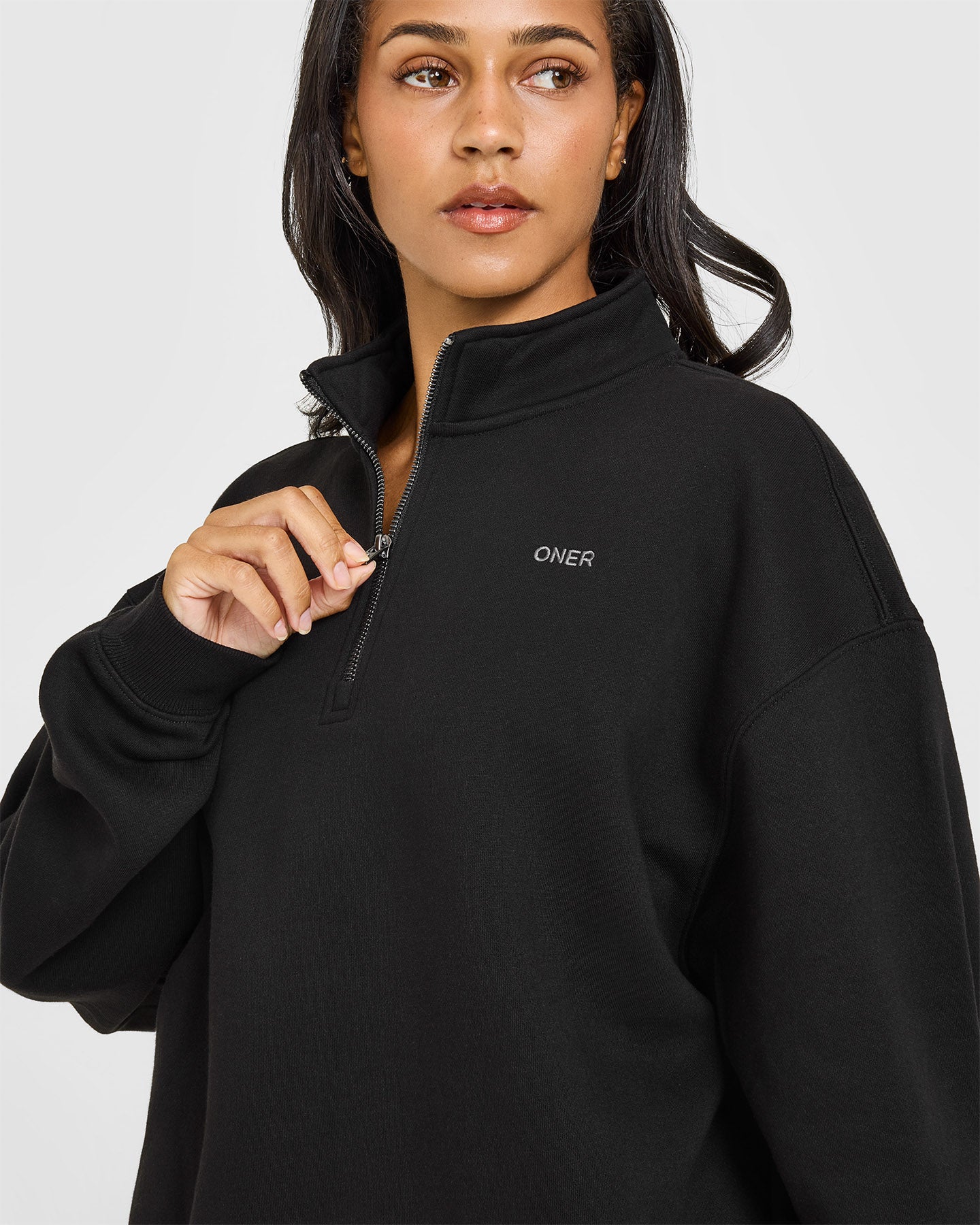 Foundations Oversized 1/4 Zip Sweatshirt | Black