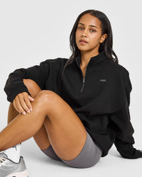 Foundations Oversized 1/4 Zip Sweatshirt | Black