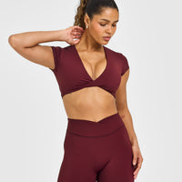 Unified Twist Front Short Sleeve Crop Top White Logo | Rosewood