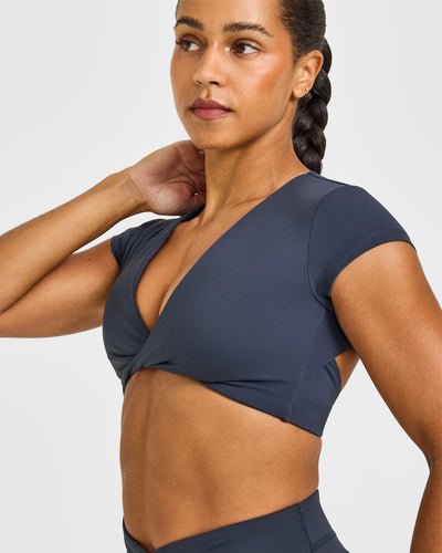 Unified Twist Front Short Sleeve Crop Top | True Blue