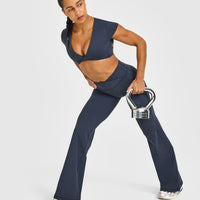 Unified Twist Front Short Sleeve Crop Top | True Blue
