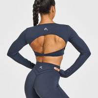 Unified Twist Front Long Sleeve Crop Top | True Blue