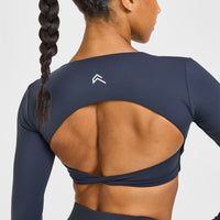 Unified Twist Front Long Sleeve Crop Top | True Blue