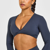 Unified Twist Front Long Sleeve Crop Top | True Blue
