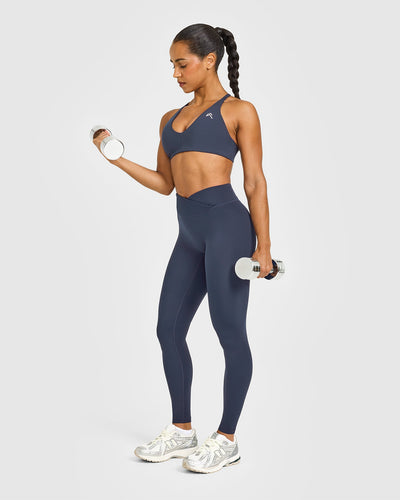 Unified Wrap Leggings White Logo | True Blue