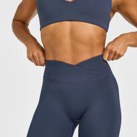 Unified Wrap Leggings White Logo | True Blue