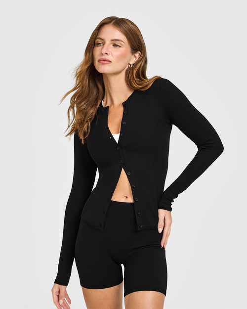 Oner Modal Mellow™ Rib Long Sleeve Cardigan | Black