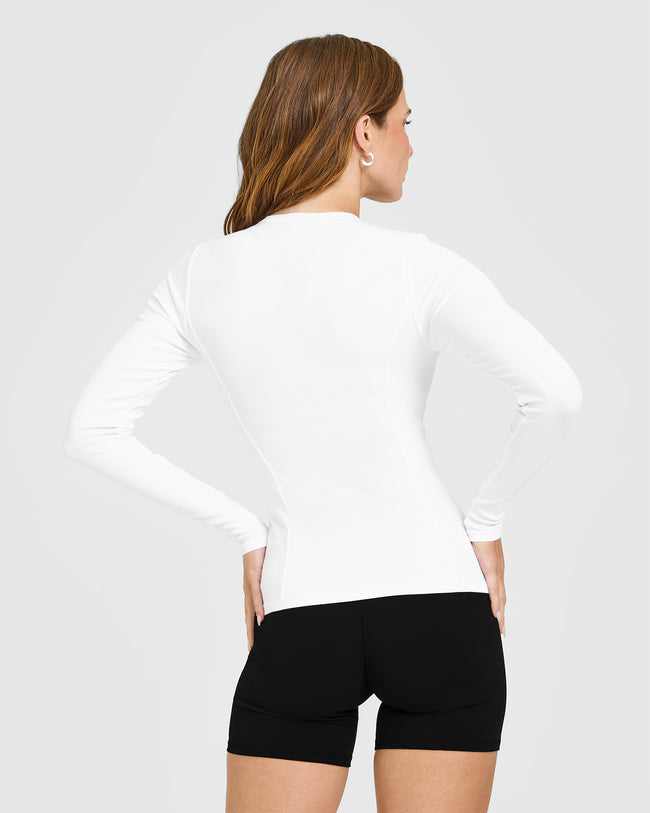 Mellow™ Rib Long Sleeve Cardigan | White