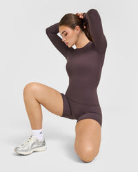 SoftMotion™ Long Sleeve Top with White Logo | Dark Umber Brown