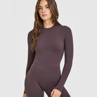 SoftMotion™ Long Sleeve Mid Top with White Logo | Dark Umber Brown