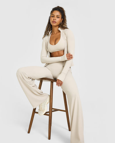 SoftMotionâ„¢ Straight Leg Bottoms with White Logo | Sand