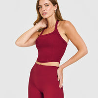 Mellow™ Rib Halter Neck Mid Vest with Built in Bra Shelf | Ruby Red