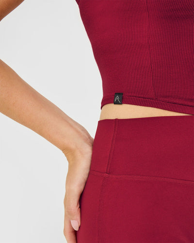 Mellow™ Rib Halter Neck Mid Vest with Built in Bra Shelf | Ruby Red