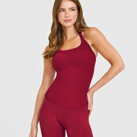 Mellow™ Rib Halter Neck Vest with Built in Bra Shelf | Ruby Red