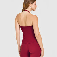 Mellow™ Rib Halter Neck Vest with Built in Bra Shelf | Ruby Red