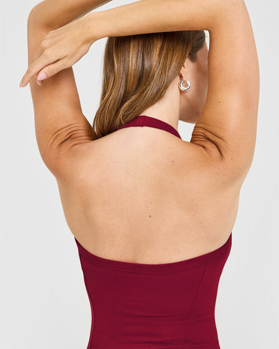 Mellow™ Rib Halter Neck Vest with Built in Bra Shelf | Ruby Red
