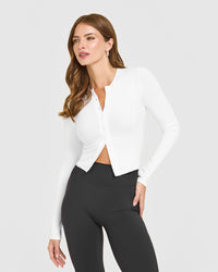 Mellow™ Rib Mid Long Sleeve Cardigan | White