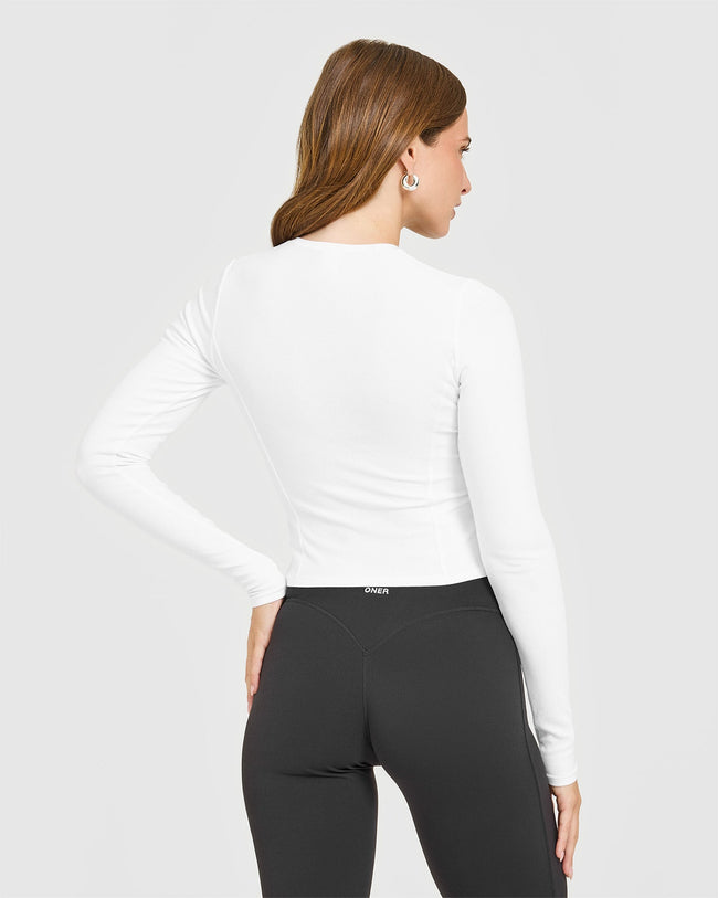 Mellow™ Rib Mid Long Sleeve Cardigan | White