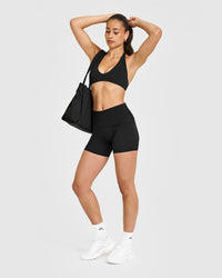 SoftMotion™ Fold Over Shorts 6" with White Logo | Black