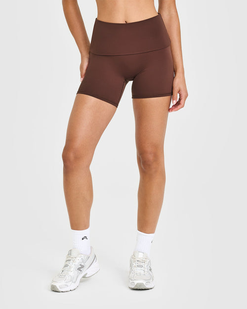 Oner Modal SoftMotion™ Fold Over Shorts 6" with White Logo | Espresso Brown