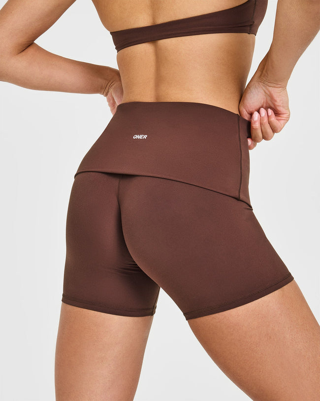 SoftMotion™ Fold Over Shorts 6" with White Logo | Espresso Brown
