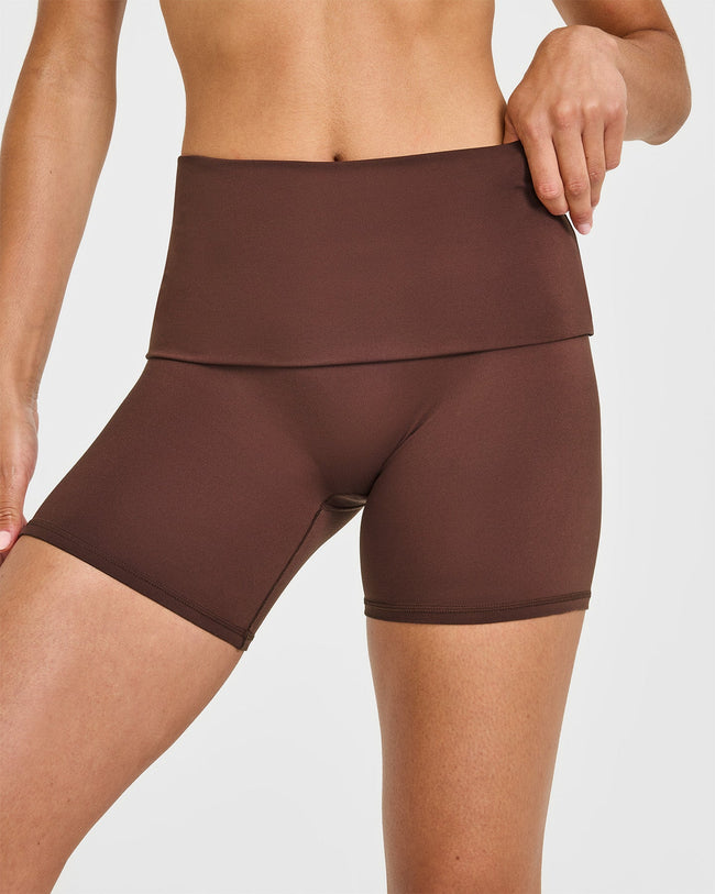 SoftMotion™ Fold Over Shorts 6" with White Logo | Espresso Brown