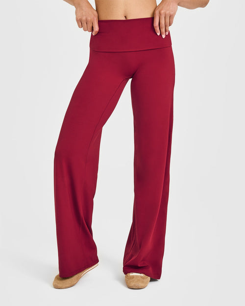 Oner Modal SoftMotion™ Fold Over Straight Leg Bottoms with White Logo | Ruby Red