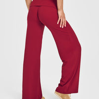 SoftMotion™ Fold Over Straight Leg Bottoms with White Logo | Ruby Red