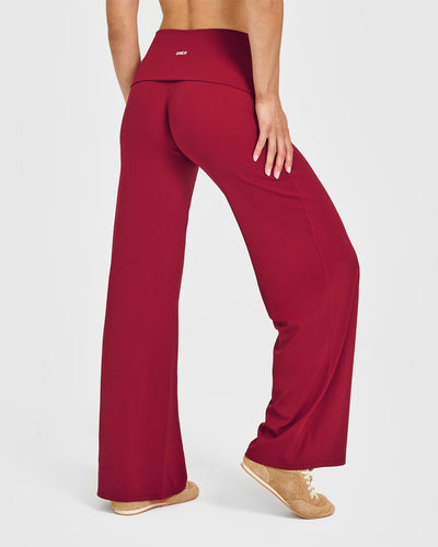 SoftMotion™ Fold Over Straight Leg Bottoms with White Logo | Ruby Red