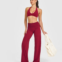 SoftMotion™ Fold Over Straight Leg Bottoms with White Logo | Ruby Red