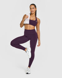 Effortless Seamless Leggings with White Logo | Blackberry Purple