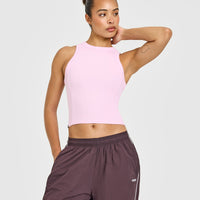 Mellow™ Rib High Neck Mid Tank Top | Chalk Pink