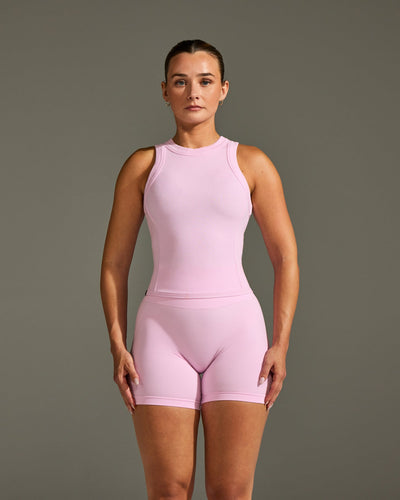 Mellow™ Rib High Neck Mid Tank Top | Chalk Pink