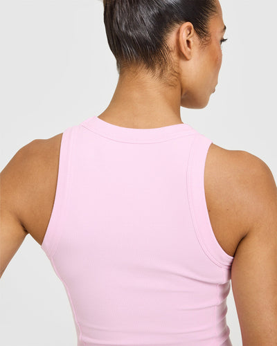Mellow™ Rib High Neck Mid Tank Top | Chalk Pink