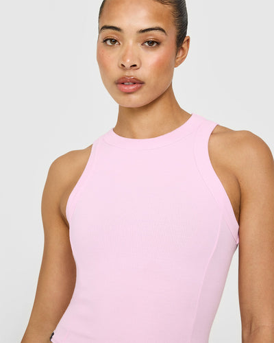 Mellow™ Rib High Neck Mid Tank Top | Chalk Pink