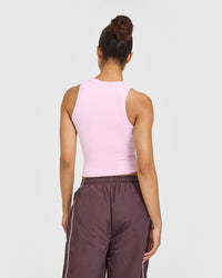 Mellow™ Rib High Neck Mid Tank Top | Chalk Pink