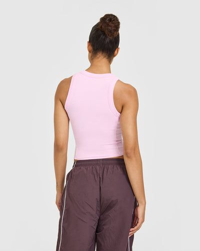 Mellow™ Rib High Neck Mid Tank Top | Chalk Pink