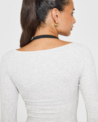 Mellow™ Rib V Neck Long Sleeve Top | Light Grey Marl