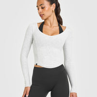 Mellow™ Rib V Neck Mid Long Sleeve Top | Light Grey Marl