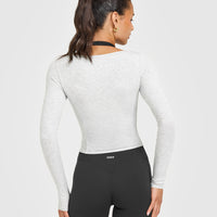 Mellow™ Rib V Neck Mid Long Sleeve Top | Light Grey Marl